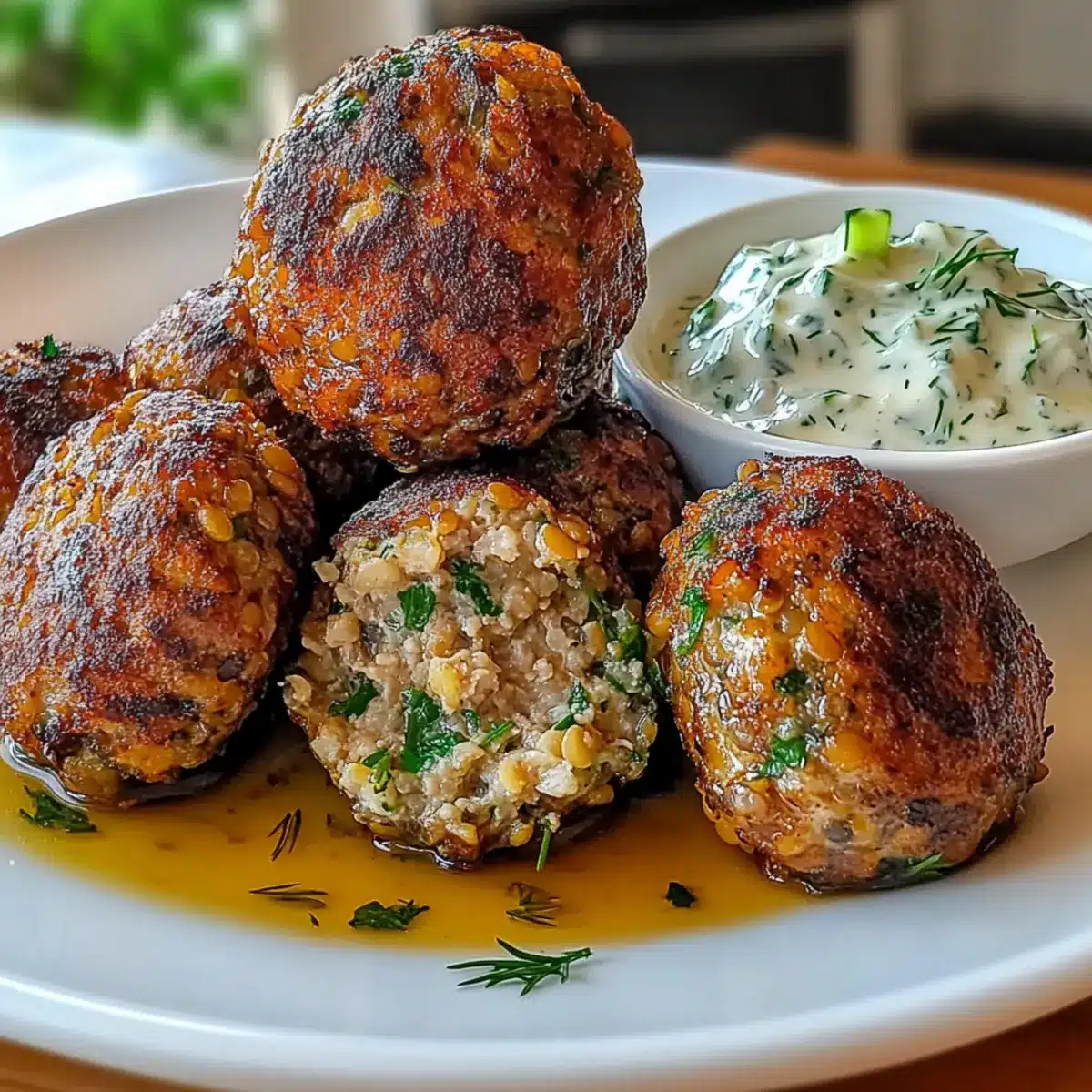Baked Greek Lentil Meatballs with Tzatziki
