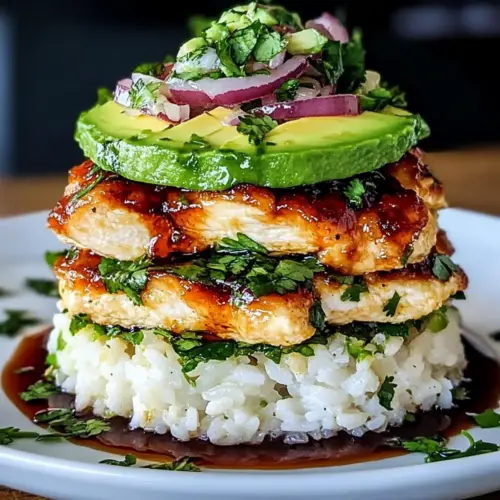 Honey Lime Chicken and Avocado Rice Stack
