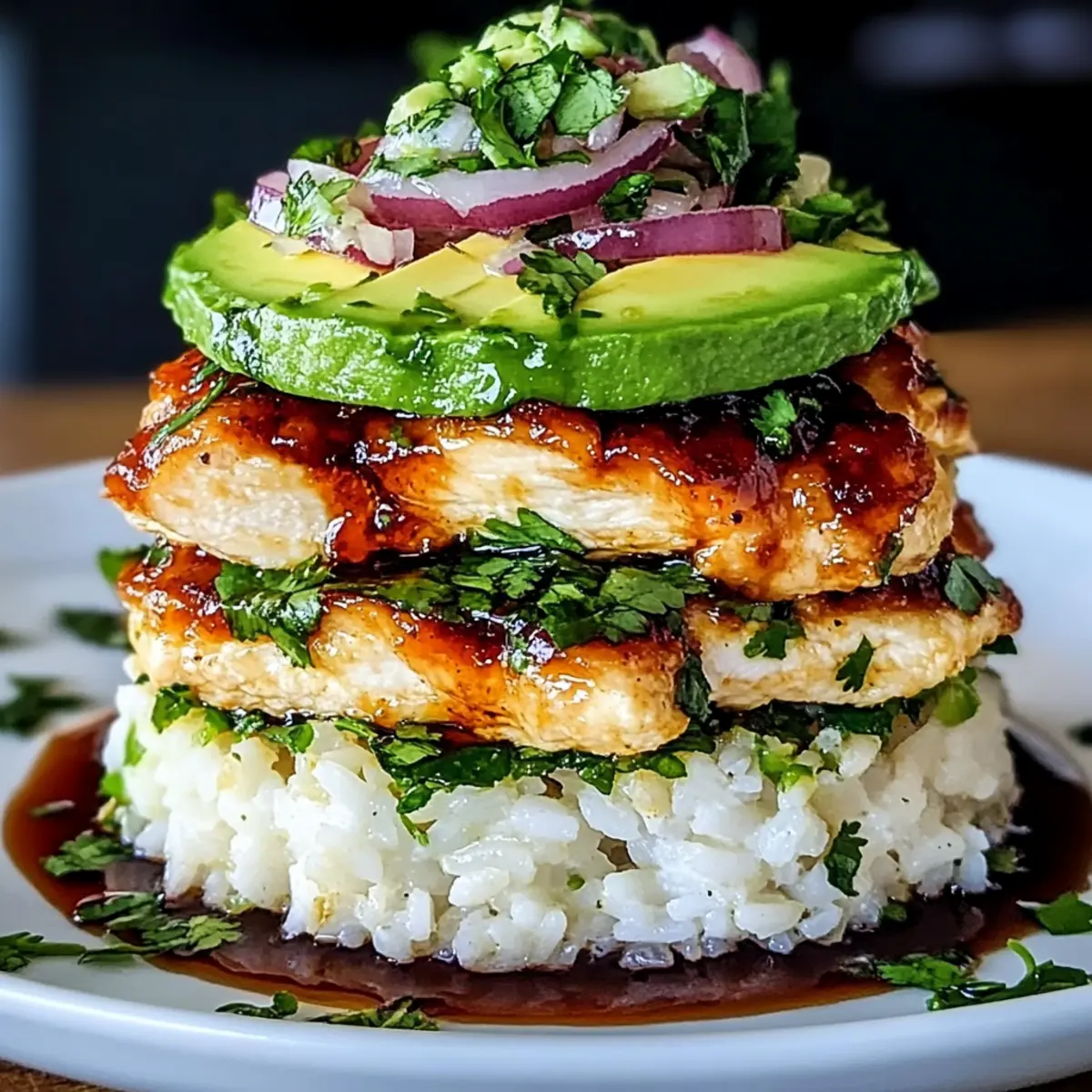 Honey Lime Chicken and Avocado Rice Stack