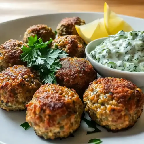 Baked Greek Lentil Meatballs with Tzatziki