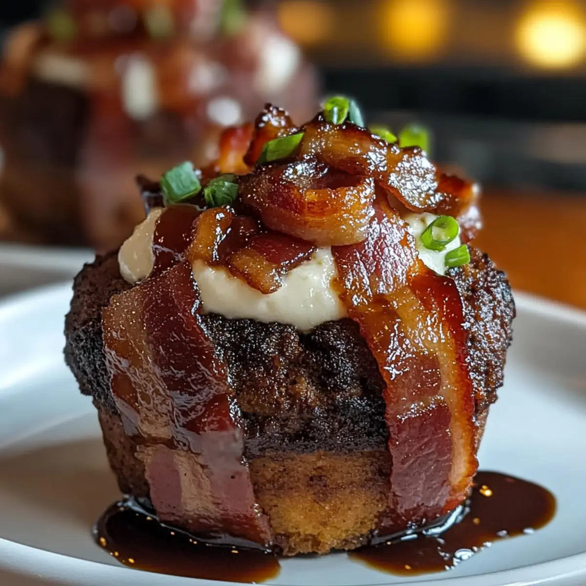 Smoky Bourbon BBQ Beef Bacon-Wrapped Meatloaf Cupcakes