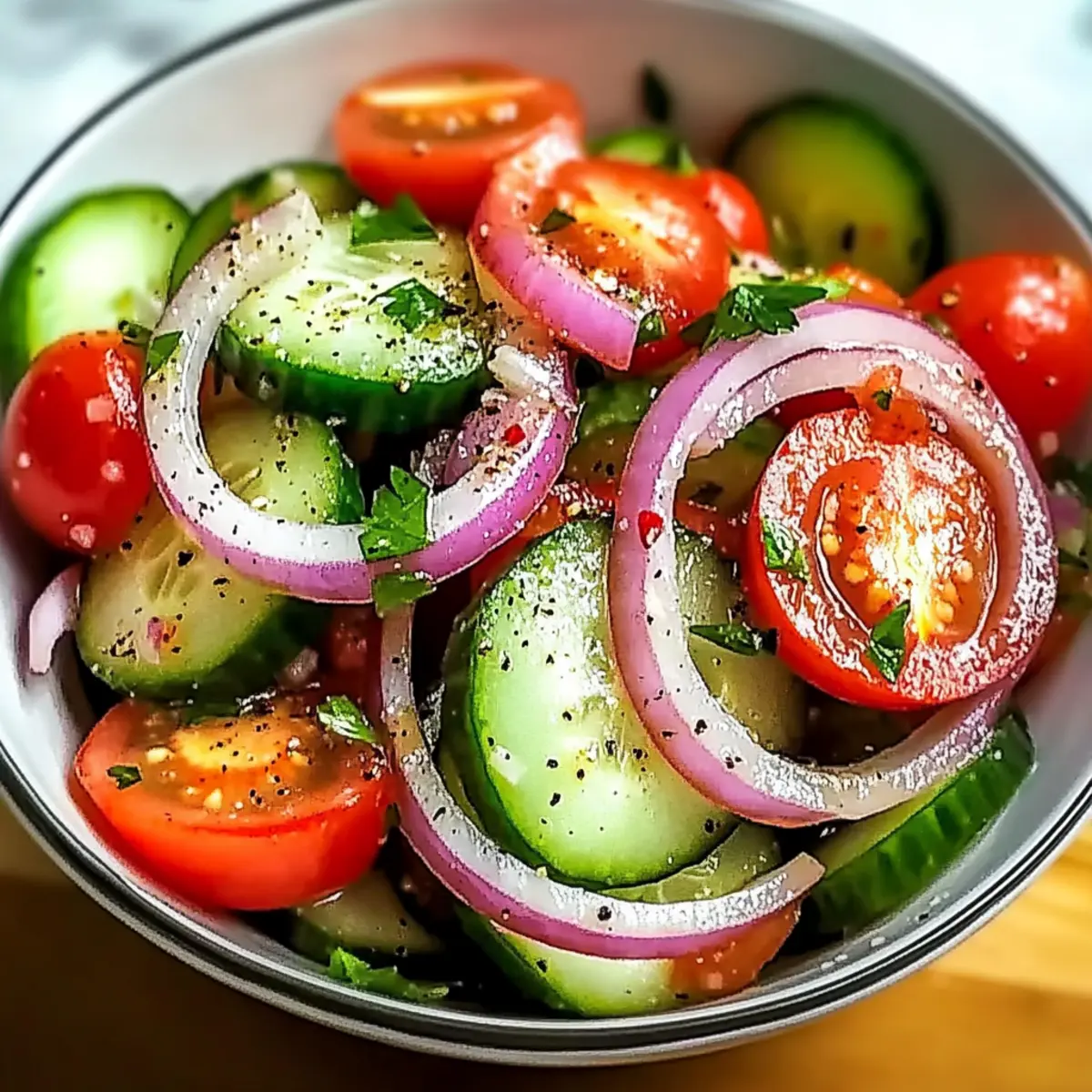 Tangy Marinated Cucumber, Onion, and Tomato Salad