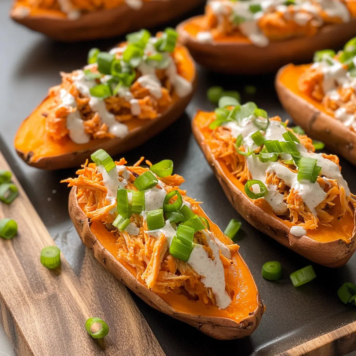 Buffalo Chicken Stuffed Sweet Potatoes