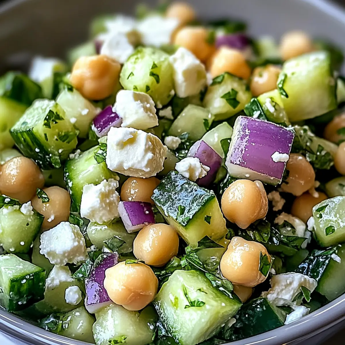 Herby Cucumber Salad with Feta and Chickpeas