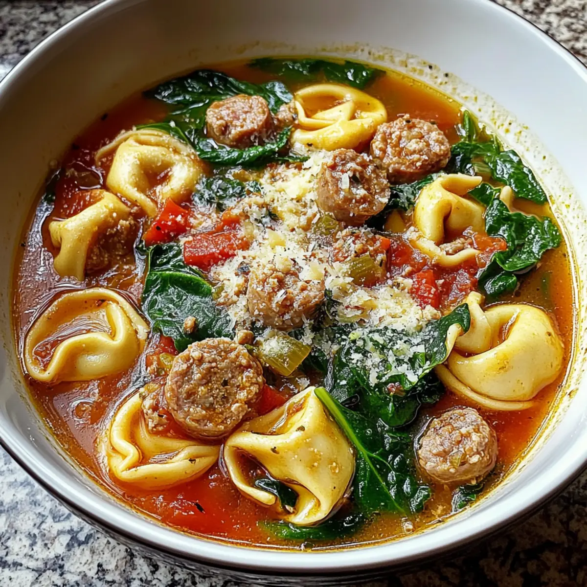 Sausage Tortellini Soup with Spinach