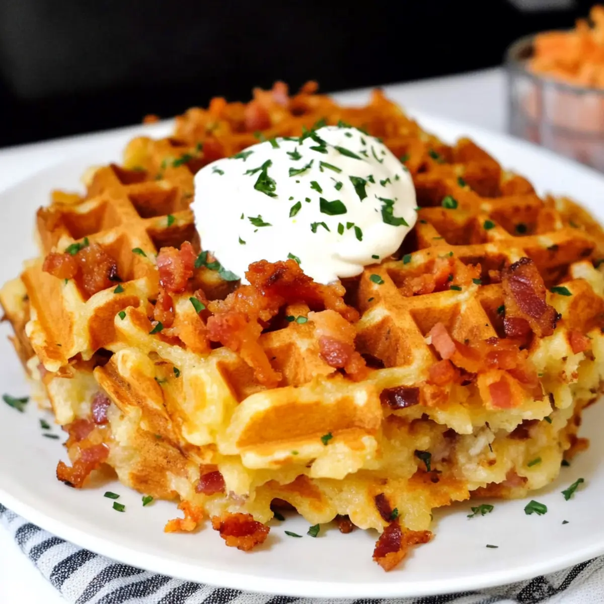 Bacon and Cheese Loaded Hashbrown Waffles